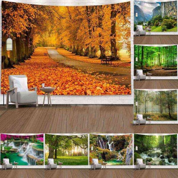 Tapestry Natural Landscape Forest Plant Landscape Carpet Wall Mounted Indian Spread Home Decor J220804