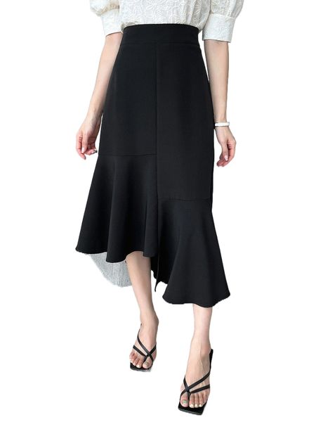 

dazy high waist ruffle hem skirt w8go#, Black
