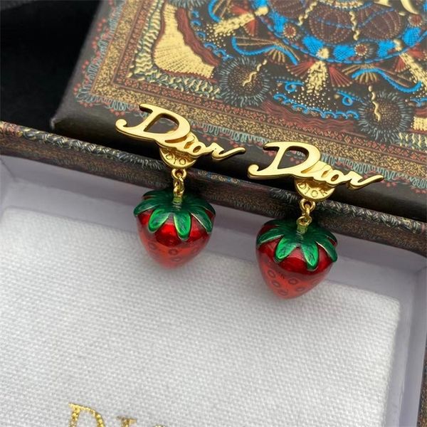 

jewelry store outlets drop glue red strawberry female simple fruit series earrings light luxury jewelry, Golden