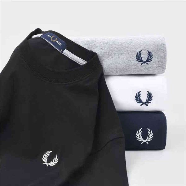 

men's t-shirt spring and summer new trend wheat ear leisure fashion round neck short sleeve fredperry tshirt embroidery maisui, White;black
