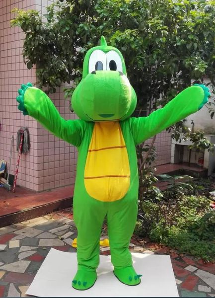 Vendita per adulti di alta qualità Drago verde Costume della mascotte del dinosauro Abbigliamento per cartoni animati Formato adulto Vestito operato Natale Halloween