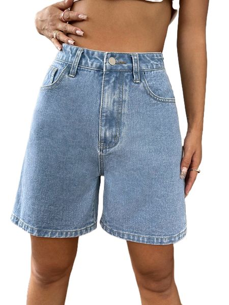 

high waist wide leg denim shorts b0k2#, White;black