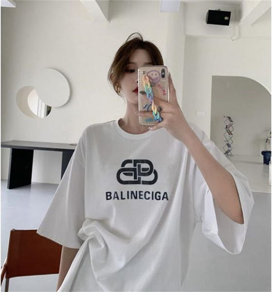 

tide brand 2022 women's t-shirt paris lock letter short-sleeved t-shirt female ins super summer loose mid-length round neck design top, White