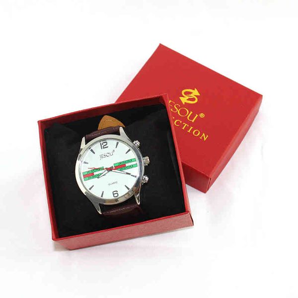 

new luxury fashion glass quartz leather men's watch casual watch, Slivery;brown