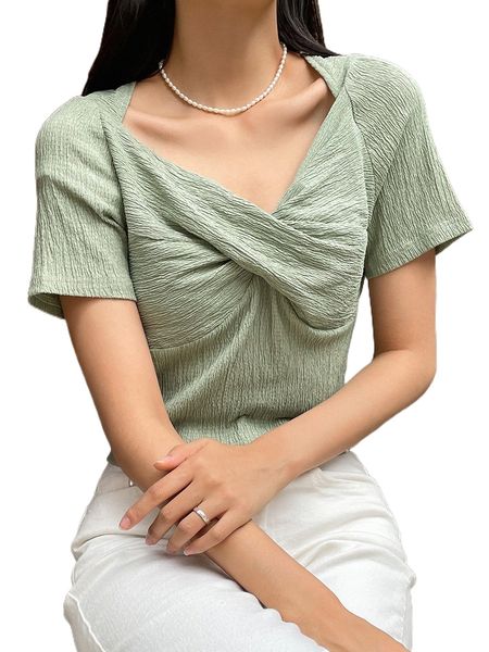 

dazy textured twist sweetheart neck tee r3jc#, White