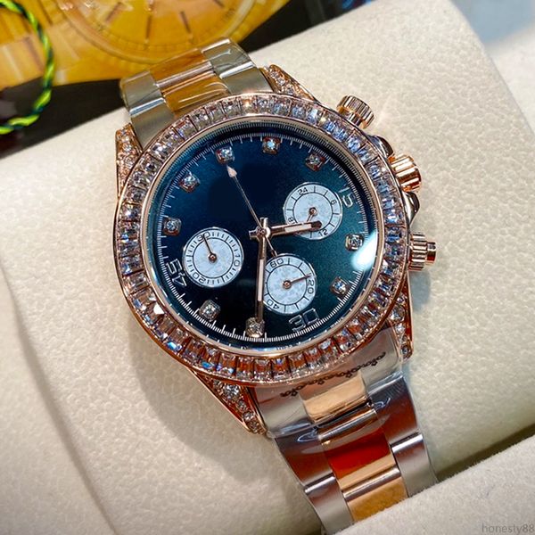 

watches watch 40mm wristwatches quartz movement diamond dial alloy case stainless steel folding buckle timer day function montre de, Silver