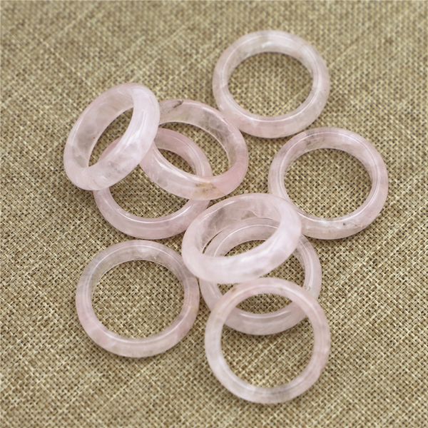 

natural stone wide 6mm rose quartz rings pink crystal women ring party wedding, Golden;silver