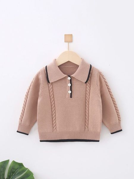 

toddler boys cable knit polo neck striped trim sweater she01, Blue