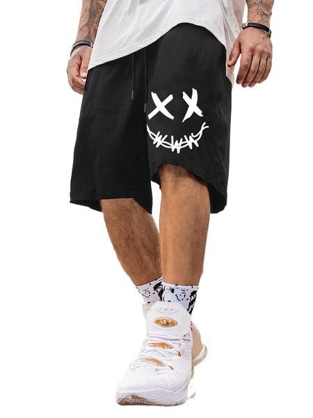 

men expression print drawstring waist shorts g0ll#, White;black