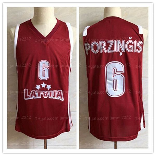 Custom Kristaps Porzingis #6 Basketbol Forması All Ed Red Herhangi bir İsim Numarası En İyi Kalite Formaları