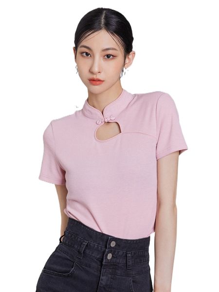 

dazy mandarin collar rib-knit tee 11yt#, White