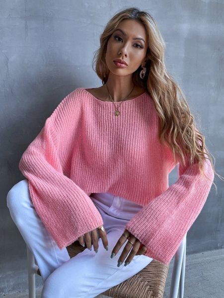 

ribbed knit boat sleeve sweater k8ej#, White;black