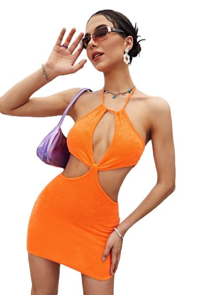 

cut out tie backless halter bodycon dress m2pk#, Black;gray