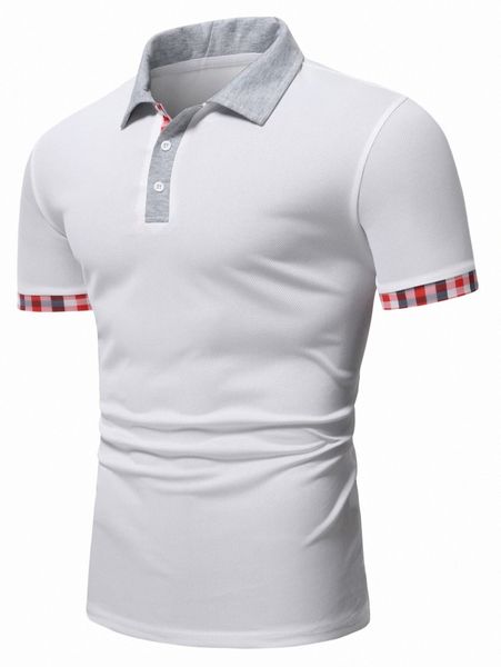 

men plaid trim polo shirt l8fe#, White;black