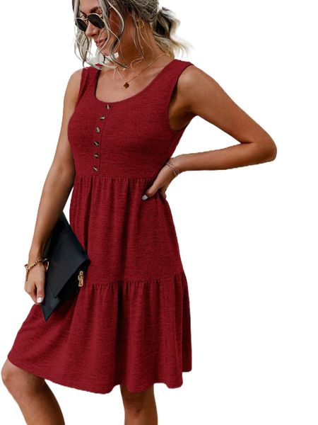 

b.utton detail r.uffle h.em d.ress h0ex#, Black;gray