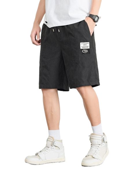 

men letter patched detail drawstring waist shorts f9ym#, White;black