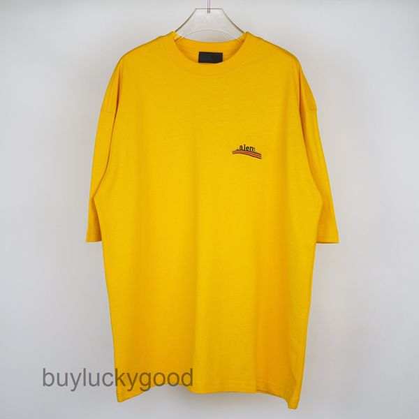 

luxury designer paris b embroidered cola yellow band short sleeve hole loose t-shirt for men and women, White;black