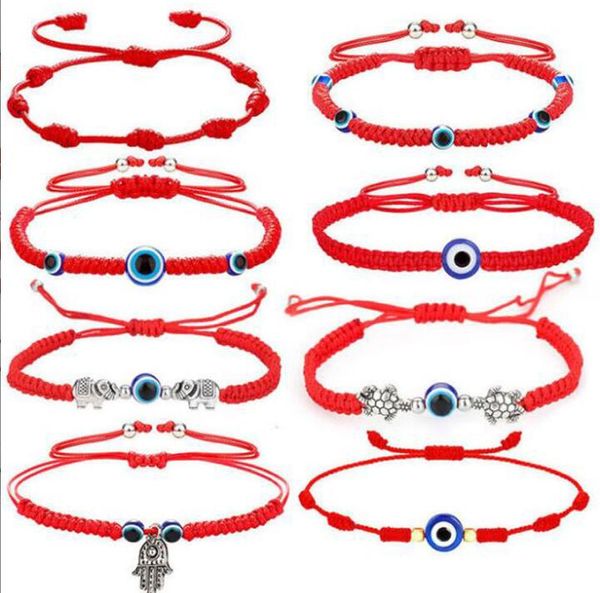 8pcs Lot böse Augenarmband 7 Knoten handgefertigtes Glücksarmbänder verstellbare rote Seilschnurschutzarmbänder für Frauen Großhandel Großhandel