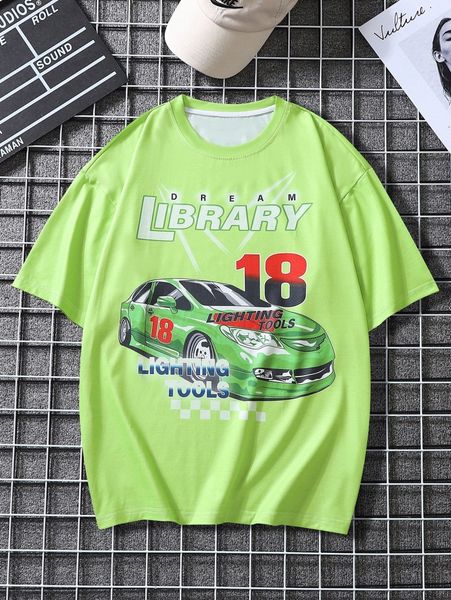 

men letter & car print tee e41o#, White;black