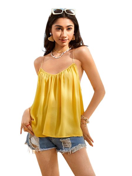 

ruched crisscross backless cami v8e5#, White