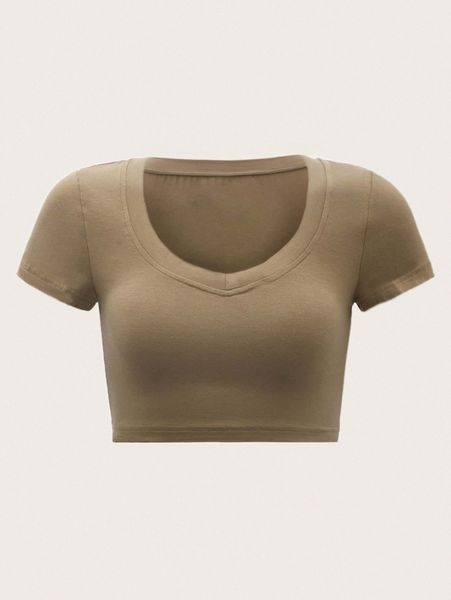 

scoop neck solid crop tee 56v4#, White