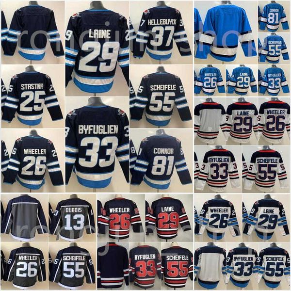 

men new york heritage classic ice hockey 26 blake wheeler jersey blank 55 mark scheifele 37 connor hellebuyck 81 kyle connor 33 dustin nhl&#, Black