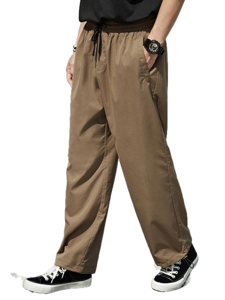 

men drawstring slant pocket pants h7vw#, Black