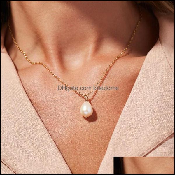 

chains elegant singel pearl jewelry stainless steel necklace 18k gold plated clavicle chain pendant necklaces for women bdedome dhs, Silver