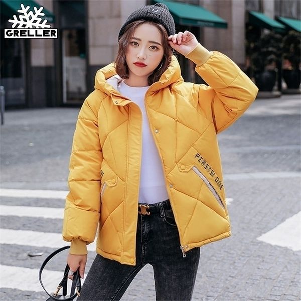 

greller autumn winter jacket women parkas hooded thick down cotton padded female jacket short winter coat women outwear y201012, Black