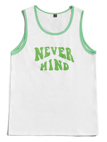 

men slogan graphic contrast binding tank 79ln#, White;black