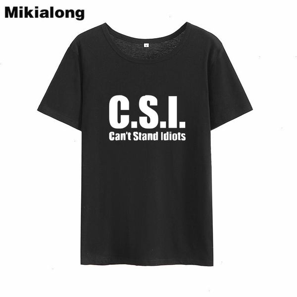 

mikialong cant stand idiots funny t women summer o-neck loose camiseta feminina black white cotton top