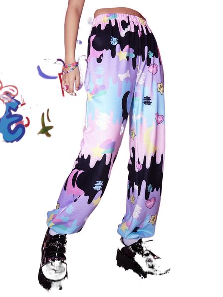 

romwe anime cartoon graphic sweatpants s0hj#, Black;white