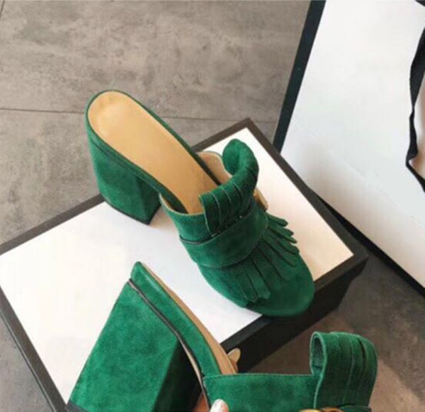 

new arrival fringe tassel gladiator sandals woman open toe chunky high heel shoes women brand design muller shoes size35-42, Black