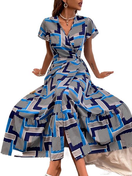 

g.eo print knot side w.rap d.ress g0km#, Black;gray