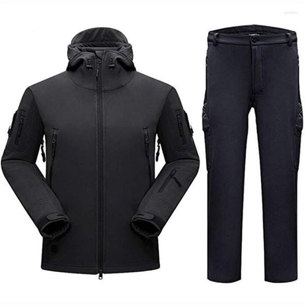 Giacche da caccia Softshell TAD Set tattici Uomo Abbigliamento da escursionismo all'aperto Tuta mimetica militare Giacca da campeggio impermeabile con cappuccio PantaloniHuntin