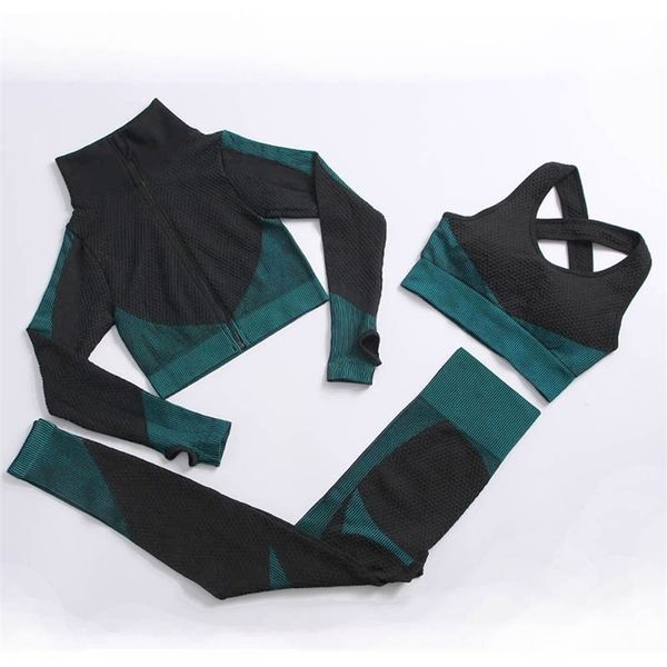 

2/3 pcs yoga set seamles sportswear yoga coat fitness clothing female sports suits workout running clothes 220326, White