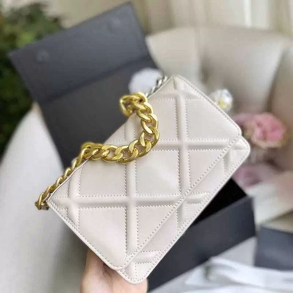 

19cm classic handbags shoulder bag mini flap solid color genuine leather designer bags multi-color metal chain timeless diamond quilting cor