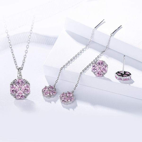 

clover necklace for women s 925 silver korean version versatile pink love micro