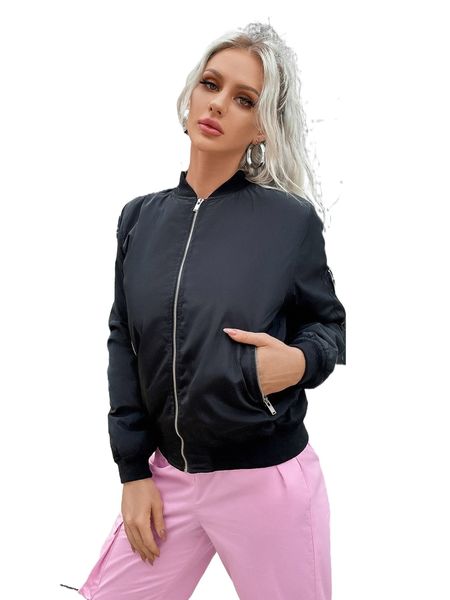 

eilly bazar zip pocket baseball collar bomber jacket d1lv#, Black;brown