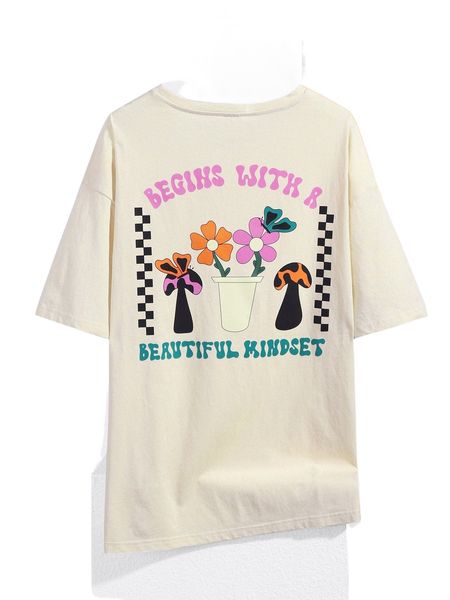 

x themindfulbutterflyy letter & floral print tee z4m7#, White