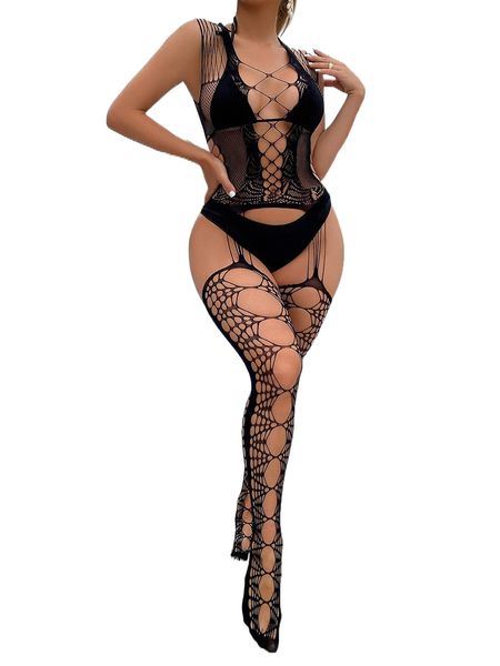 

cut out mesh crotchless bodystocking without liner e49v#, Black;red