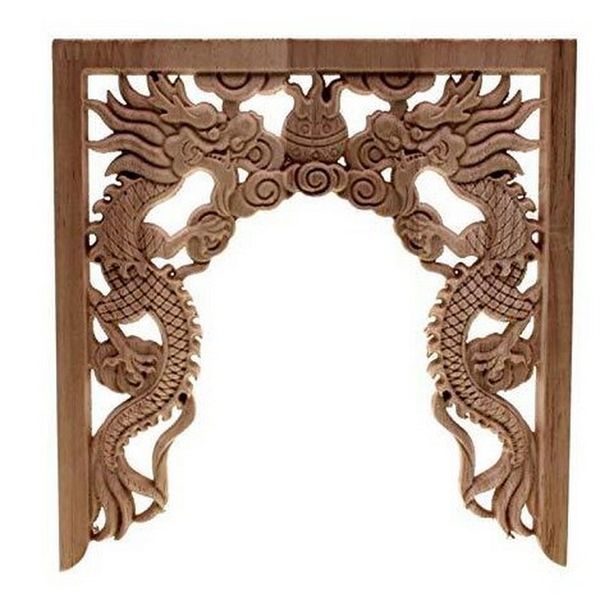 Articoli di novità Nicchie cinesi Doppio drago Gioco Perlina Floreale Intagliato in legno Angolo Applique Scultura in legno Decalcomanie per mobili Artigianato