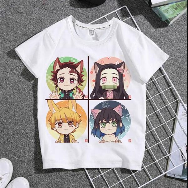 

anime demon slayer print white kid t shirt children japan kimetsu no yaiba manga summer little baby clothes255o, Blue