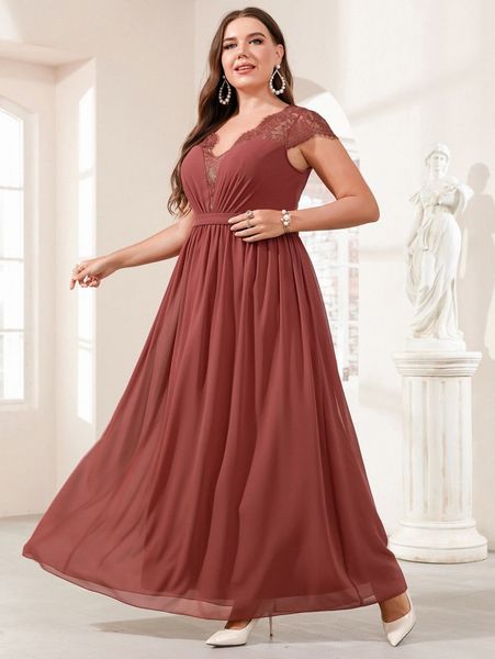 

plus contrast eyelash lace maxi chiffon prom dress w5my#, Black