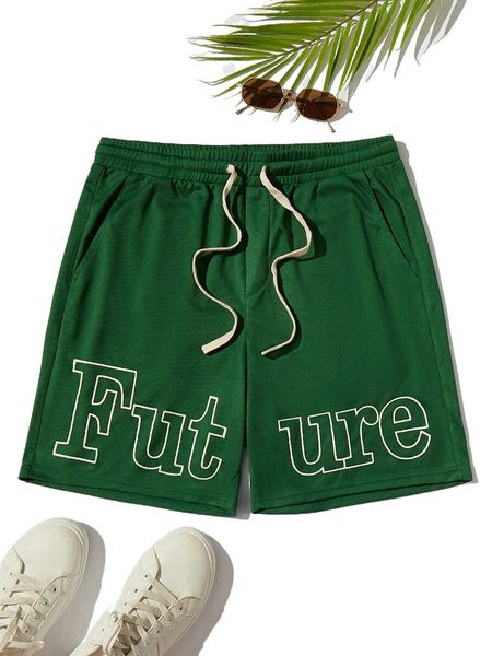 

men letter graphic drawstring waist shorts h6ru#, White;black