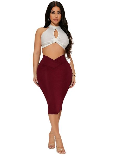 

sxy high waist solid pencil skirt u4mn#, Black