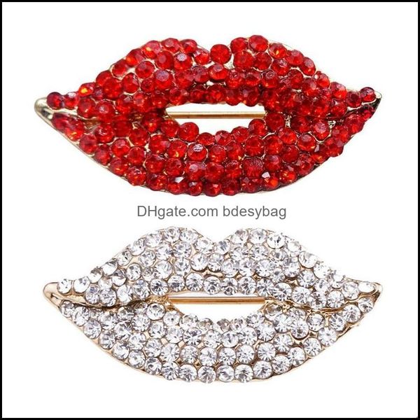 

pins brooches jewelry elegant women crystal lips costume creative kiss pin drop delivery 2021 842ma, Gray