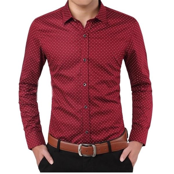 Camicie da uomo in cotone New Fashion Design Casual Slim Fit Stampa Button Down Camicia a maniche lunghe cachi bianca rossa Camisa 4XL 5XL 210412