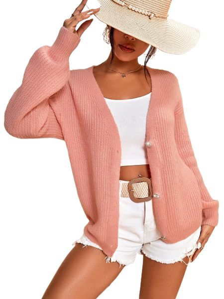 

drop shoulder button front cardigan 97wh#, White;black