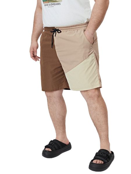 

extended sizes men colorblock drawstring waist shorts 442x#, White;black